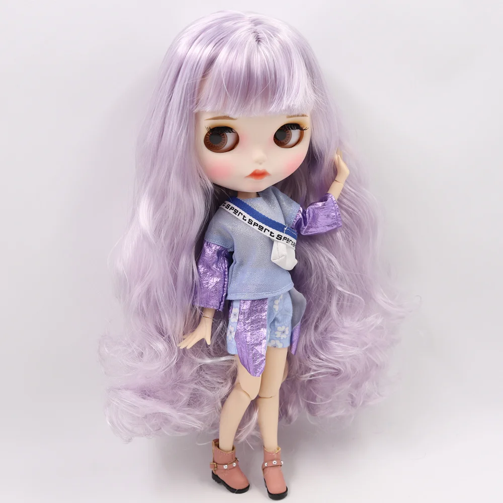 ICY Nude Blyth кукла No. BL136/1049 белый микс фиолетовые волосы резные губы матовые