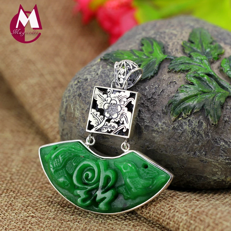 Изысканное зеленое Нефритовое ожерелье для женщин 100% Серебро 925 пробы ожерелья и