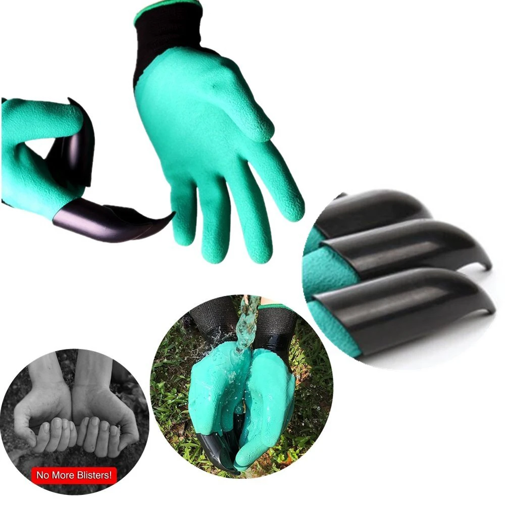 

1Pair Rubber Polyester Builders garden Genie Gloves Glove 4 ABS Plastic Hand Claws High Quality Garden Gloves With Plastic Claws