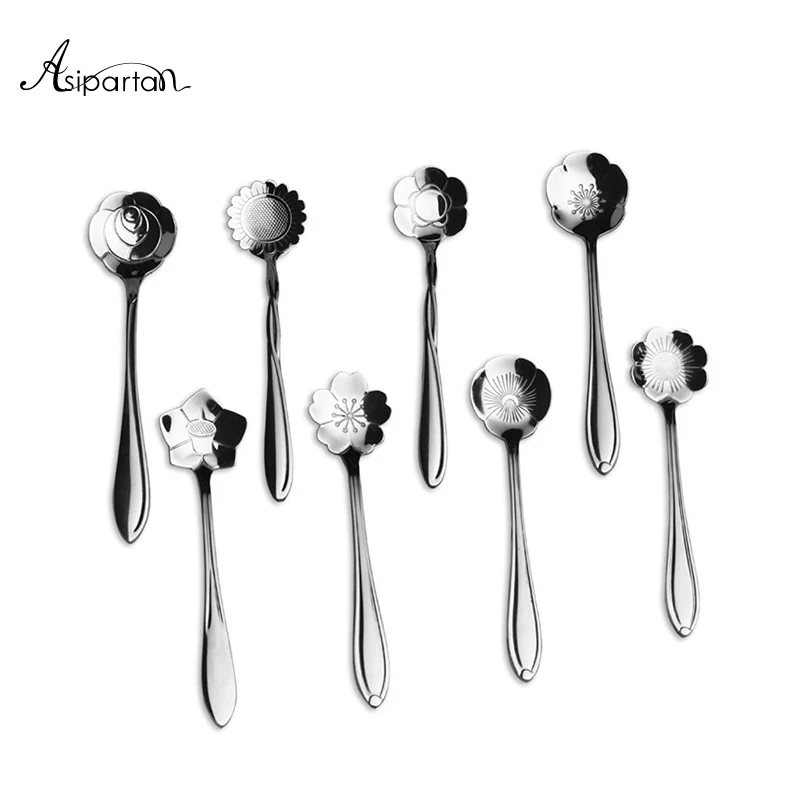 Asipartan 8 шт./компл. в форме цветка из нержавеющей стали десертная кофейная ложка