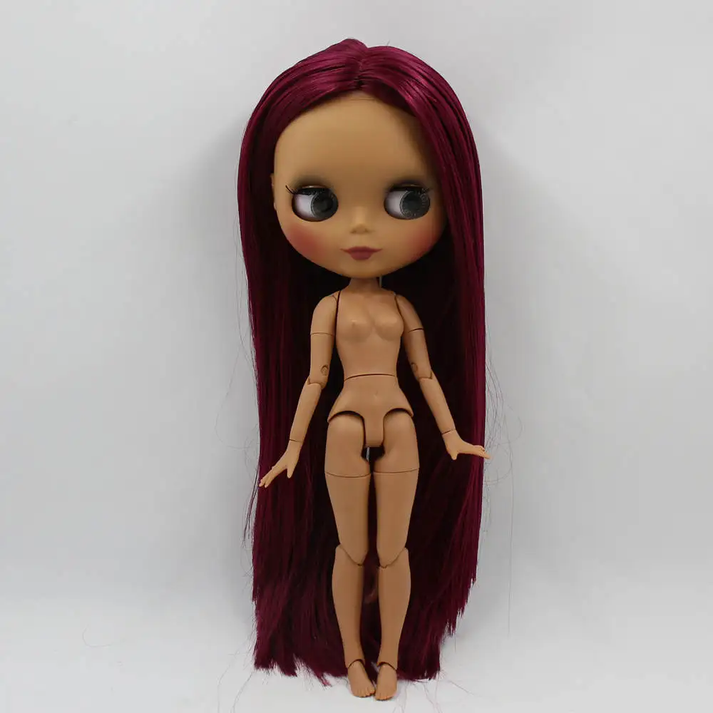 Кукла Blyth, 30 см, темная кожа, матовое лицо, элегантное красное вино, длинные волосы, 1/6 суставов, тело, ледяной SD, сделай сам, высокое качество, игрушки, подарок - Цвет: Белый