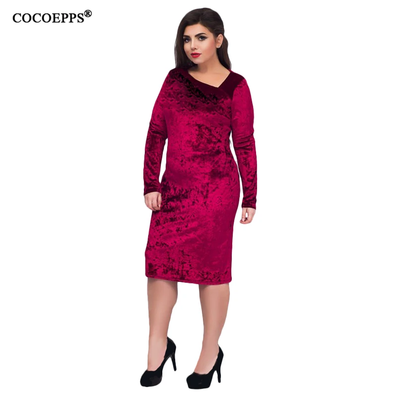 Женское бархатное платье с длинным рукавом до середины икры | Женская одежда