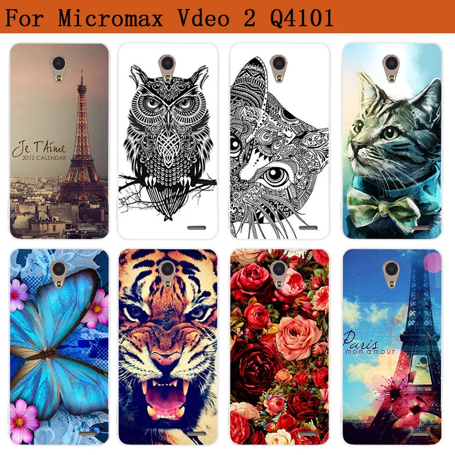 Силиконовый чехол для Micromax Q4101 Vdeo 2 чехол s Мягкий ТПУ Тигр филин Роза узор окрашенный Чехол Для Micromax Q4101 телефон прозрачный