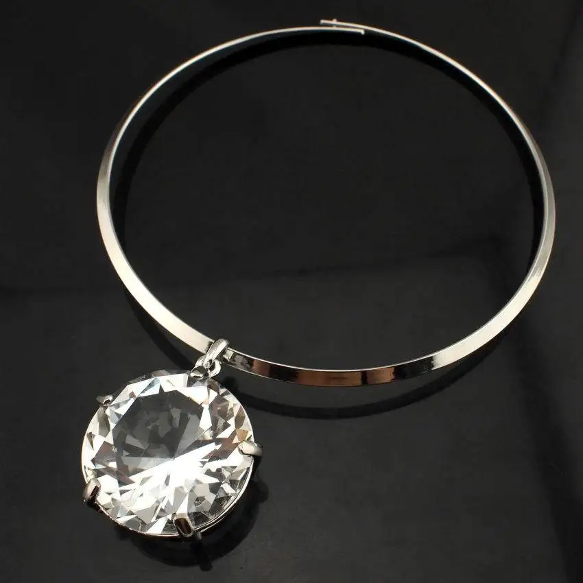 Silver UKEN модное женское ожерелье-чокер, массивное ювелирное изделие, крученое металлическое ожерелье из сплава, большое Кристальное ожерелье с драгоценным камнем, Макси ожерелье, s& Подвески - Окраска металла: Silver