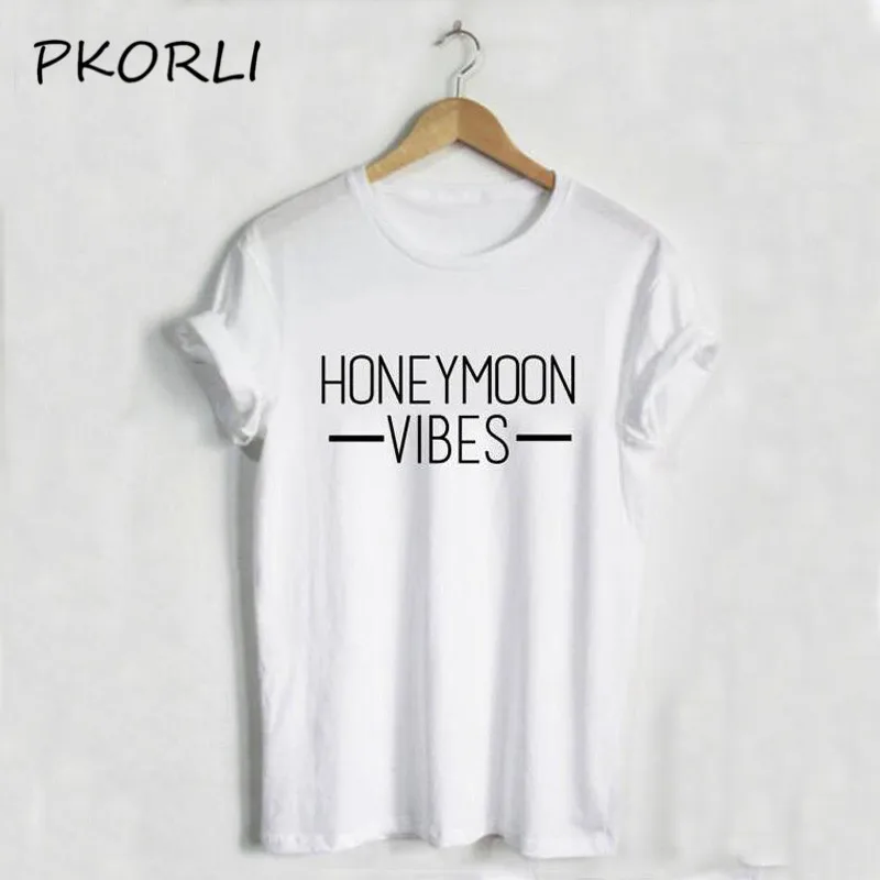 Pkorli Honeymoonin футболка для медового месяца Vibes мужчин и женщин отпуска свадьбы Hubby Wifey