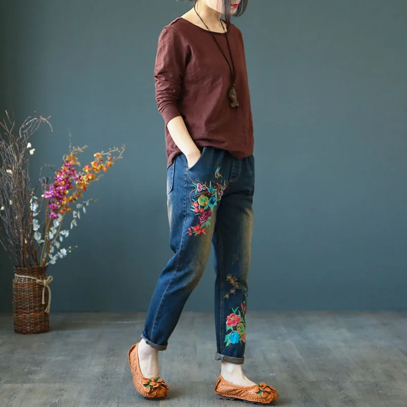 Джинсы для мамы женские шаровары длиной до щиколотки джинсы с эластичной