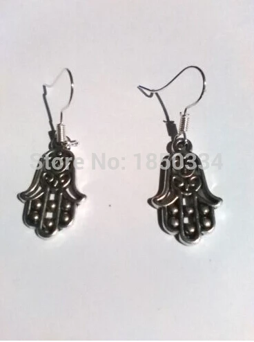 

HOT 50 Pairs Fashion Vintage Ancient Silver Plated Hamsa Hand Of Fatima Charms Dangle For Women Gift Earrings DIY Jewelry Z146