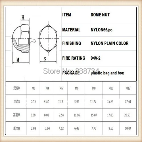

500pcs m12 white nylon hexagon spherical dome cap acorn nut
