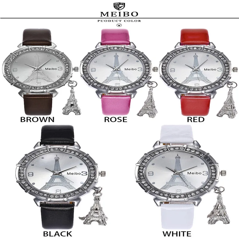 Женские повседневные часы MEIBO кварцевые наручные с подвеской в виде Эйфелевой