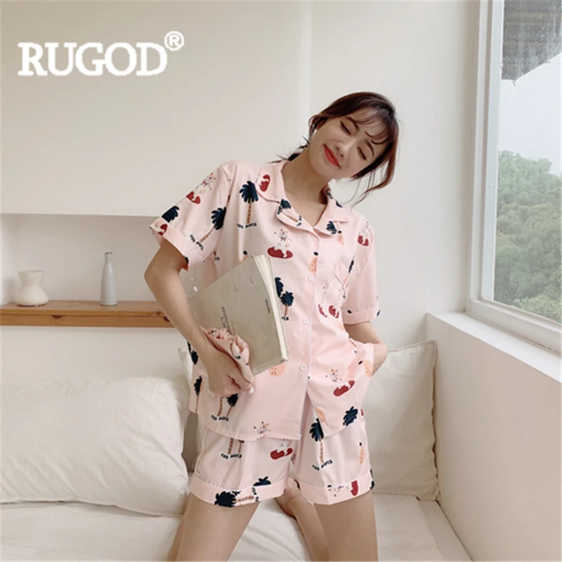 RUGOD женская одежда для сна свободная рубашка топ + широкие шорты заплатка костюм