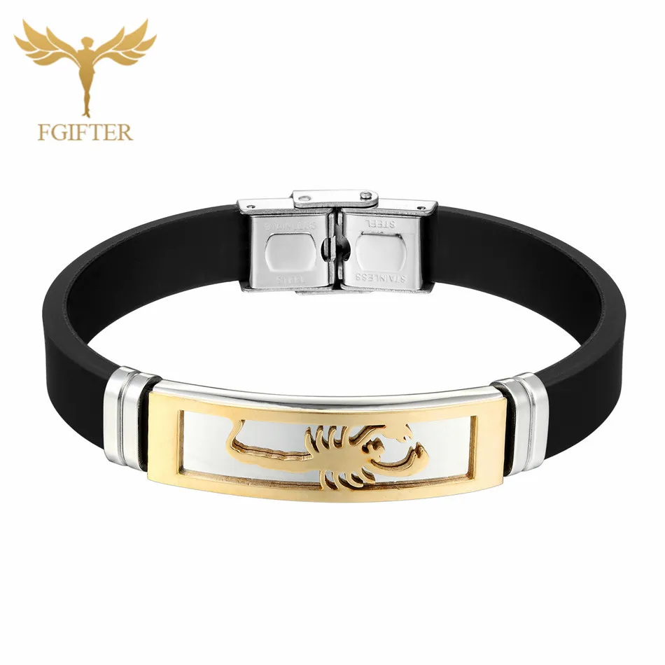 Scorpion Bangles Рок Скорпион браслеты для женщин розовое золото цвет нержавеющая сталь Скорпион черные силиконовые браслеты регулируемый браслет - Окраска металла: Scorpion Bangles