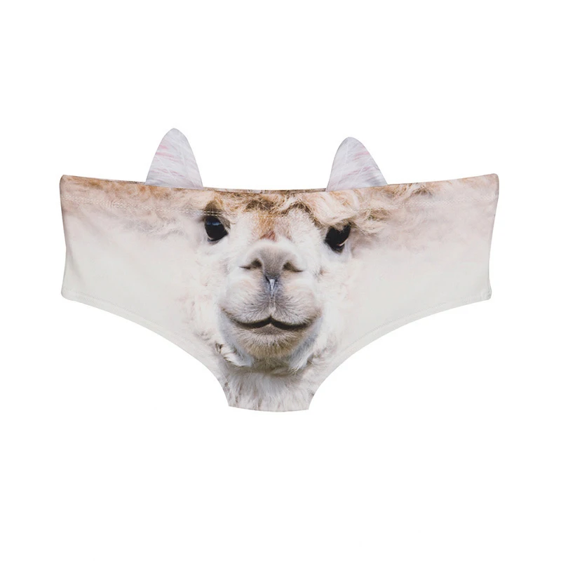 Sexy Pussycat Women's Panties Funny Female Anti-emptied 3D Alpaca Ears Printed Lingerie Seamless Panties Black Underwear W9005