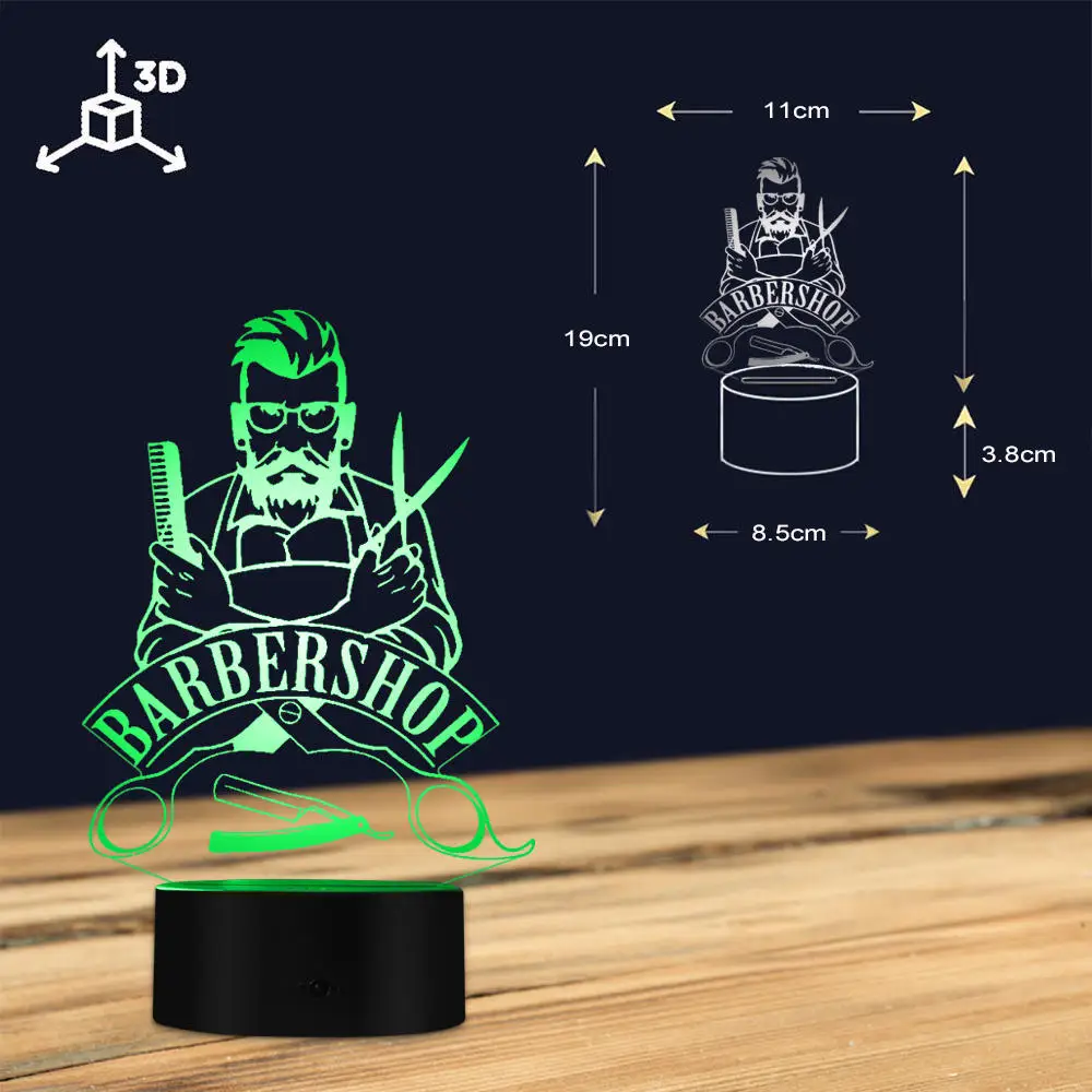 Настольная лампа с 3D оптической иллюзией для парикмахерской салона красоты