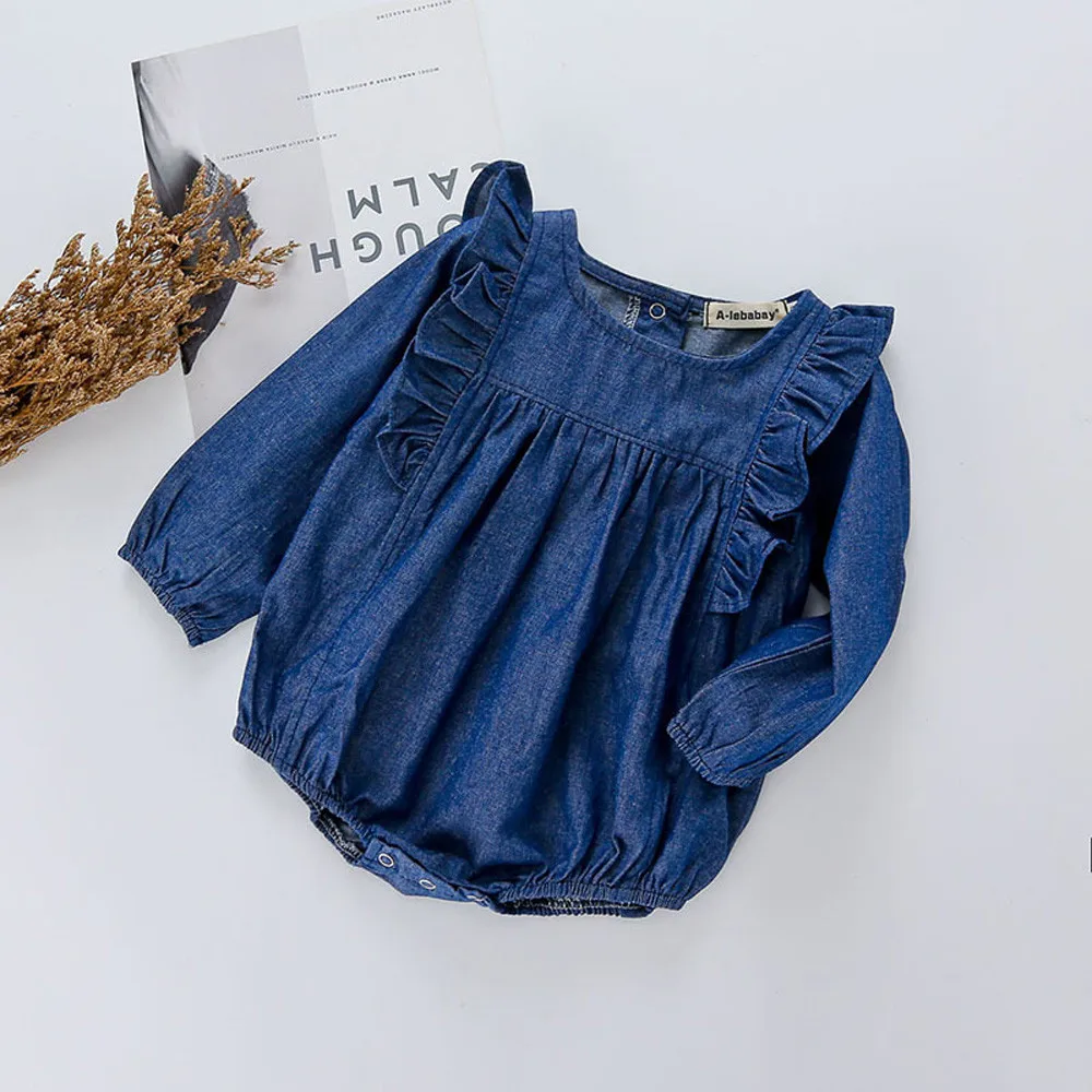 Newborn Baby Girl Long Sleeve Romper+Hat Bodysuit Outfits Denim Clothes | Детская одежда и обувь