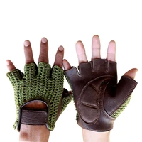 semi finger gloves male spring summer breathable non slip fitness driving knittedleather half finger mans gloves a1366 1
