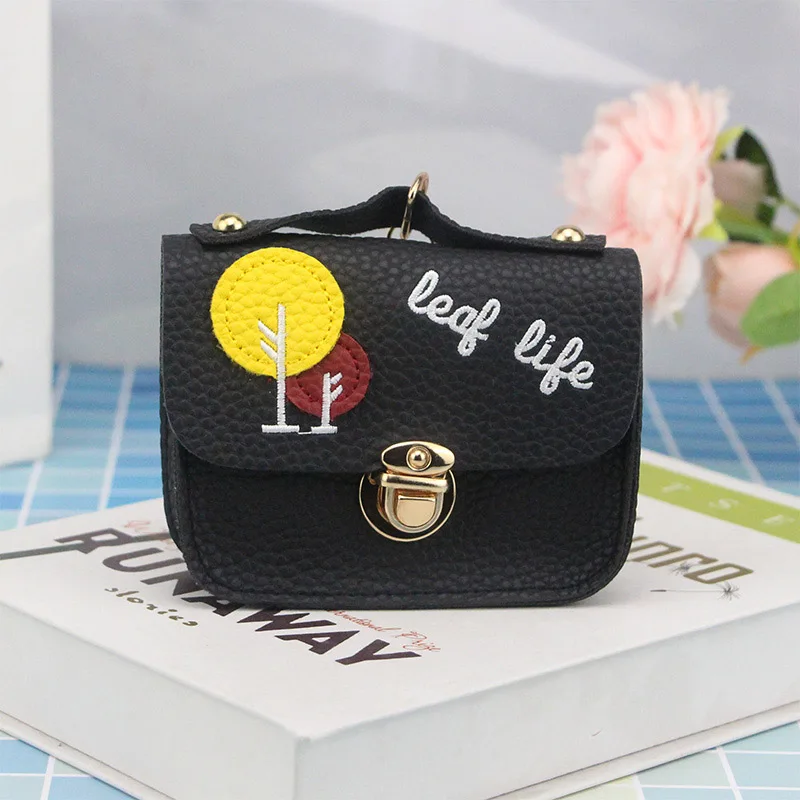 leaves black Новые с рисунками зверей из мультфильмов для девочки с вышитым портмоне симпатичный кожаный Для женщин Мини кошельки женский ключ-карта держатель Porte Monnaie K041 - Цвет: leaves black