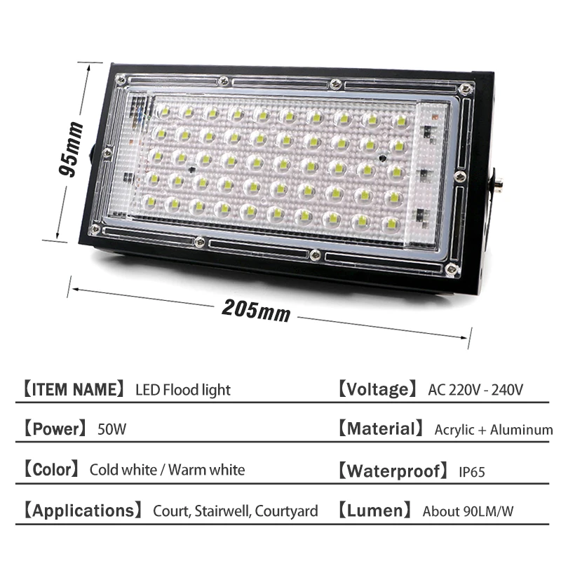 6pcs/lot Waterproof Ip65 LED Flood Light 50W AC 220V 240V Spotlight Led Reflector Floodlights Outdoor Garden Lighting images - 3