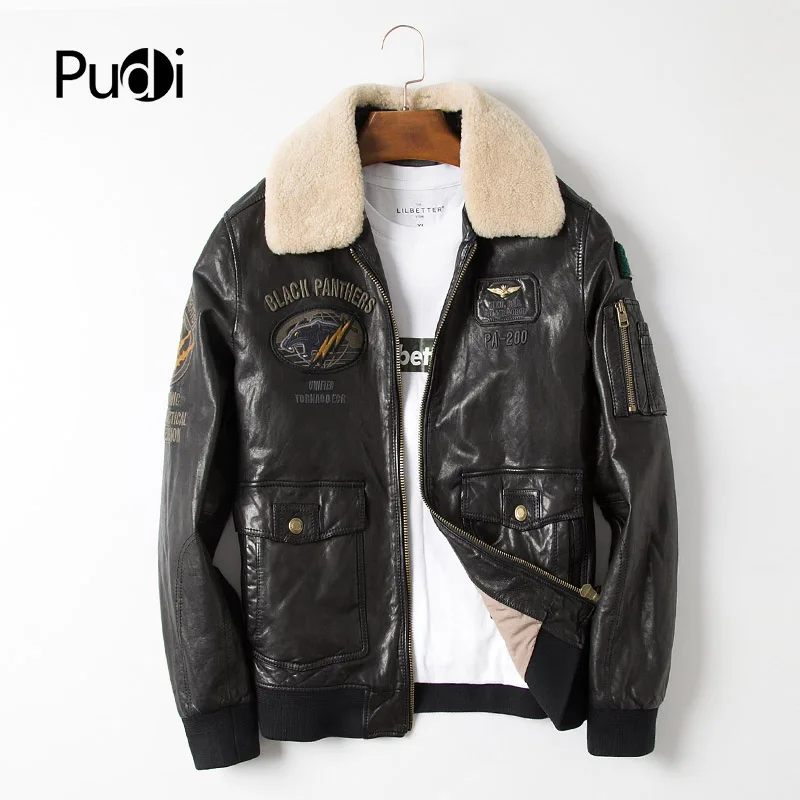 PUDI CW011 2018 для мужчин Новая мода из натуральной овечьей кожи Куртки с шерстяной