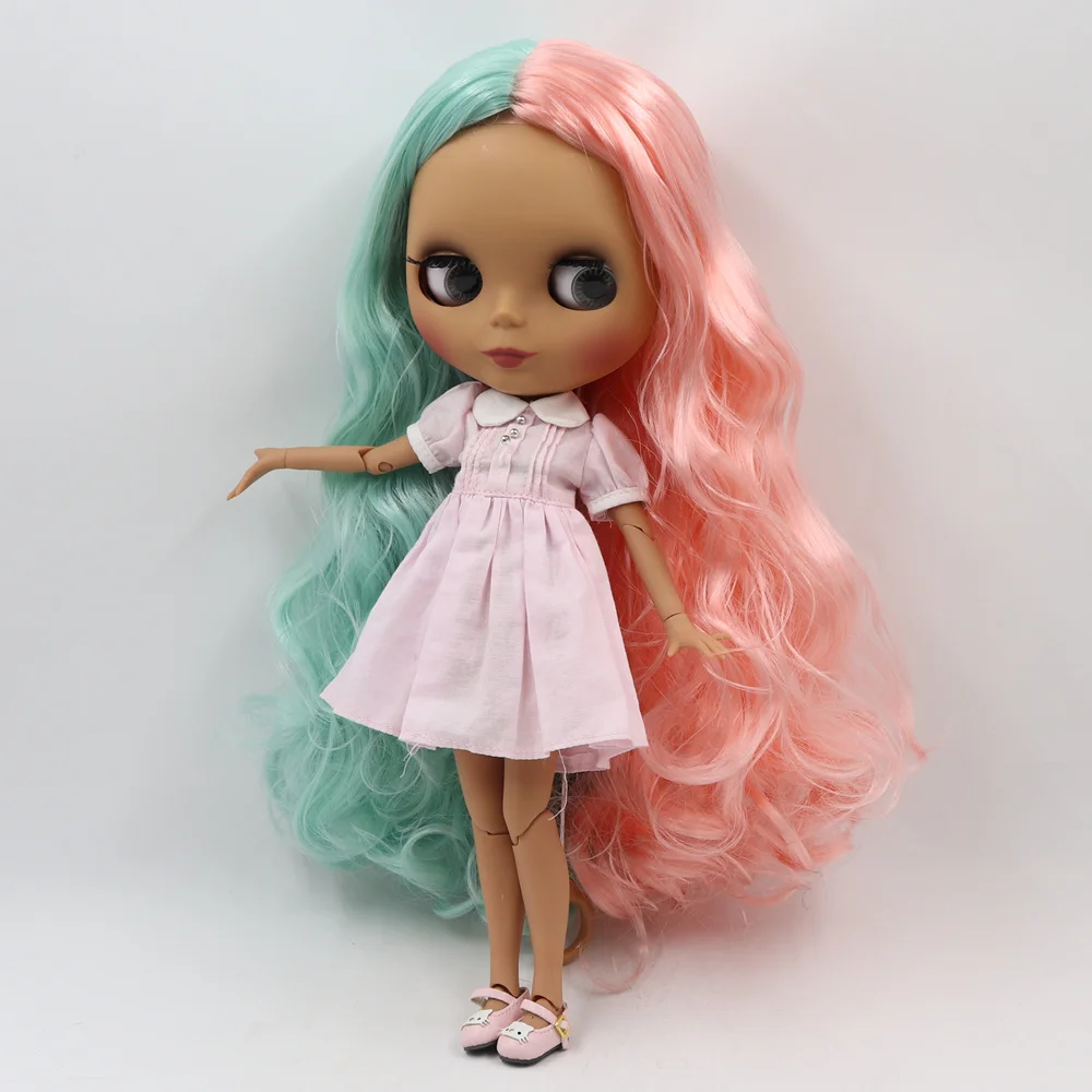Кукла Blyth ICY DBS 30 см темная кожа матовое лицо зеленая Смешанная розовая кудрявые