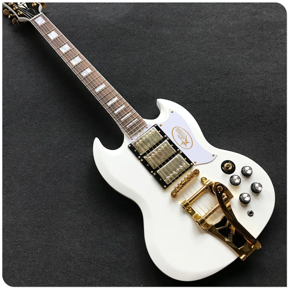 Gisten Электрогитары белого цвета с 3 пикапы bigsby золотистой фурнитурой