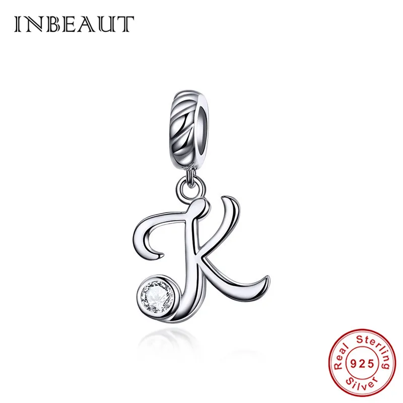 INBEAUT Настоящее 925 пробы серебро 26 английские заглавные буквы бусины подходят Pandora браслет S925 слово серии подвески - Окраска металла: K
