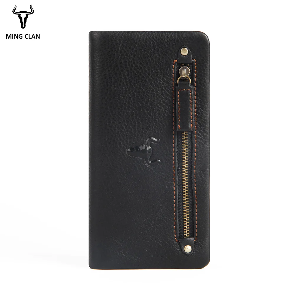 Mingclan Full Grain Leather Wallet Zipper Coin Purse Card Holder Collection Long Clutch Wallets Phone Wallet For Women Or Men