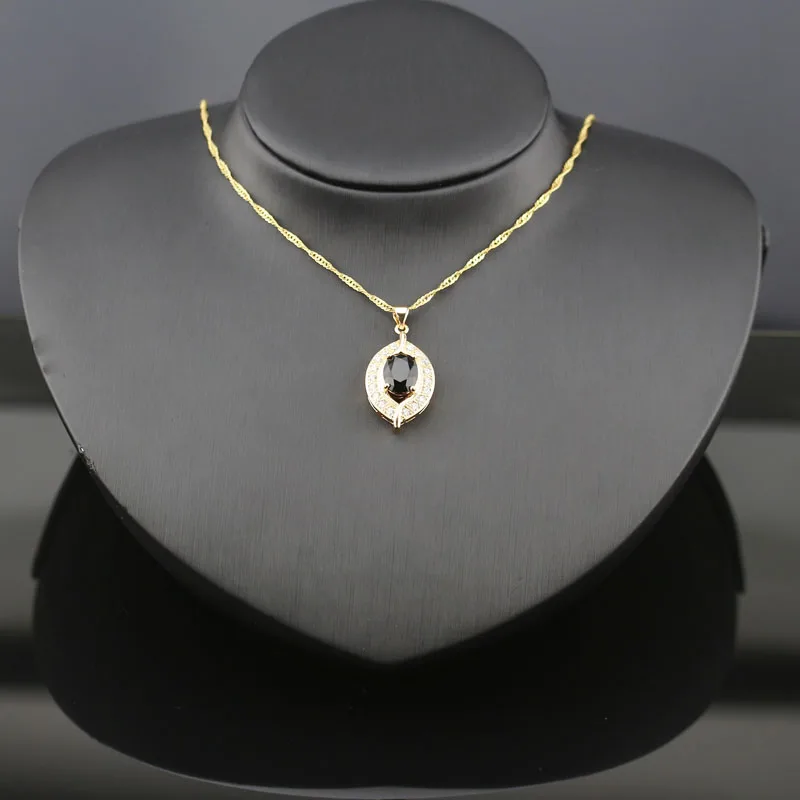 Черный Кристалл Свадебный комплект ювелирных изделий для Для женщин золотой