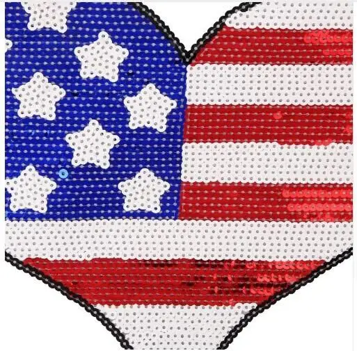 DD 1pcs/lot Sequins Hearted Flag Iron on Patches for Clothes Jeans Big Motif Embroidery Applique Heart Sequined Patch Sewing DIY | Дом и сад