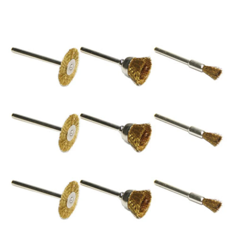 

9pcs 1/8 Shank Wire Brush Brushes Brass Cup Wheel For Grinder Drill 3.2* 44mm