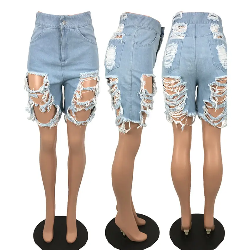 blue Wjustforu Sexy Ripped Denim Shorts Women Summer Fashion Hole Jeans Short Pants Female Hollow Out Club Denim Shorts Vestidos - Цвет: blue