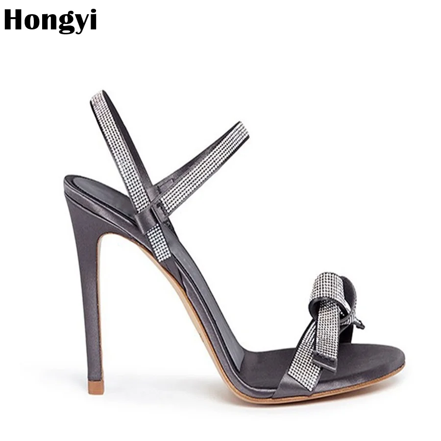 

Black High Heel Sandals Women Crystal Shoes Ankle Strap Sandals Summer Gladiator Open Toe Stiletto Sandal Shoes Big Plus Size 10