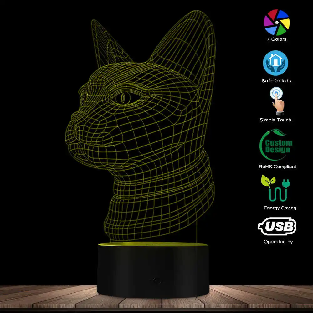 Новый ночник с милой кошачьей головой 3D настольная лампа ручной работы для