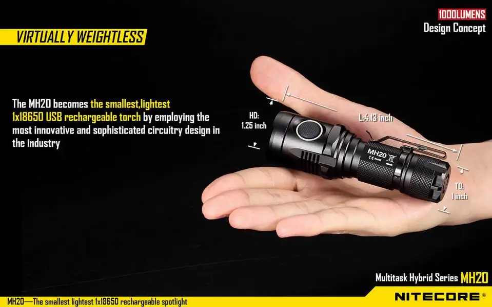 Хит продаж Nitecore MH20 CREE XM-L2 U2 светодиодный перезаряжаемый usb-фонарик размером с