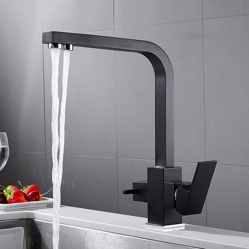 Квадратный Твердый латунный кухонный кран для очистки питьевой воды горячей и