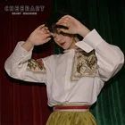 Рубашка Cheerart с длинным рукавом, Женский Топ, блузка с цветочным принтом, свободная рубашка, низкая блузка, белая дизайнерская рубашка, модная одежда