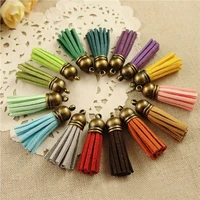 suede tassel 100pcs for keychain cellphone straps diy charms jewelry 38mm leather tassels plastic imitation copper caps