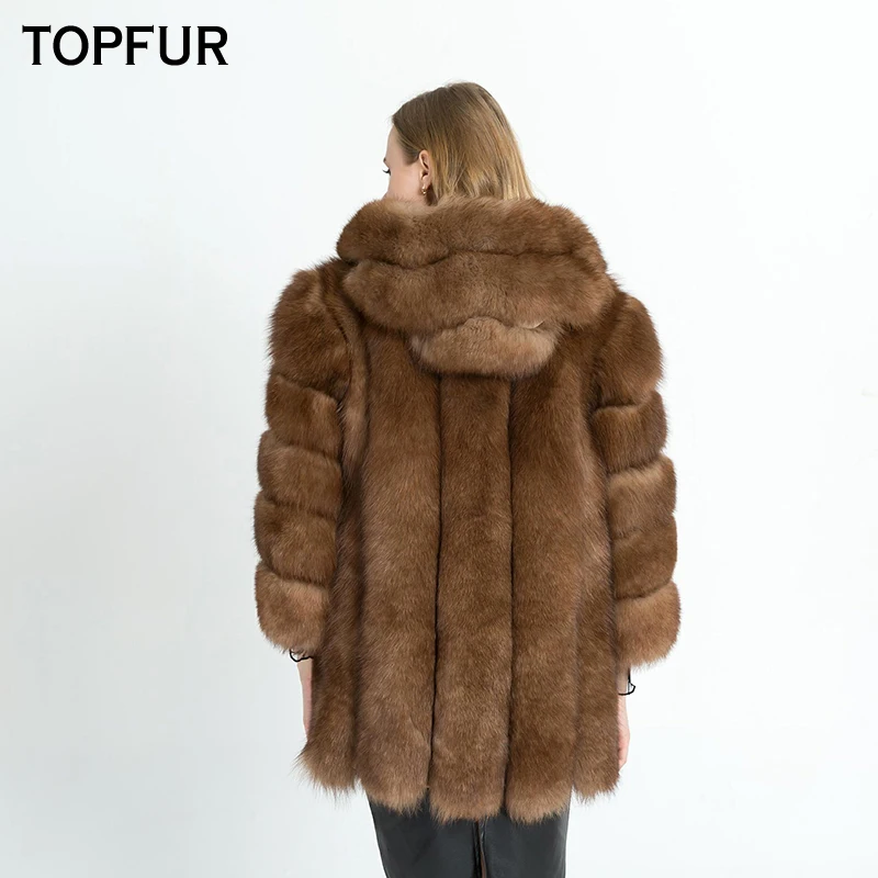 

TOPFUR 2018 New Fashion Real Fur Coat For Women With Fox Fur Hood Thick Warm Real Fox Fur Women Jackets Full Pelt High Quality
