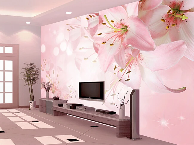 Пользовательские Розовые Обои настенные фрески с цветами лилии для гостиной
