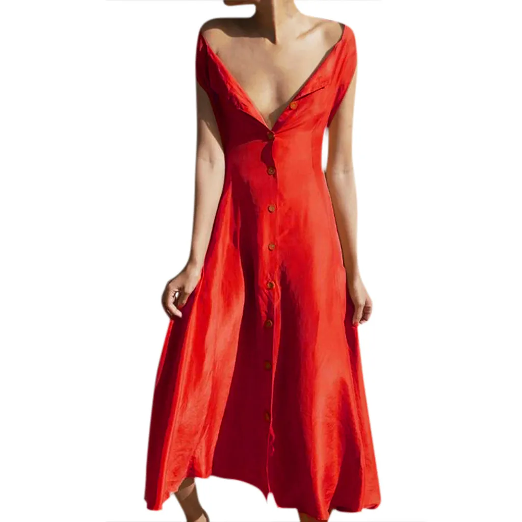 Женское платье трапеция без рукавов с V образным вырезом|Женские платья| |