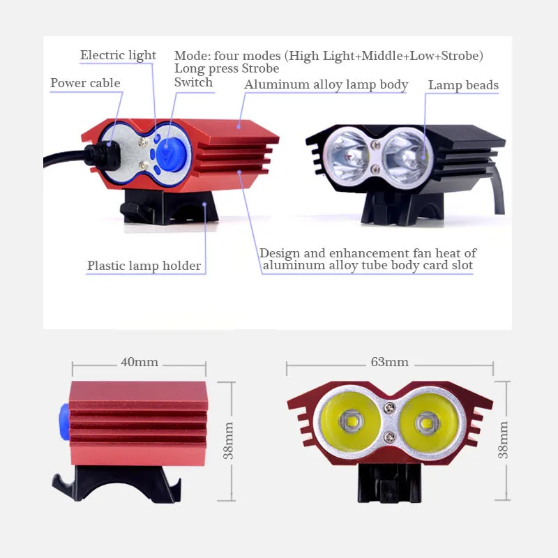2400 lumens Luz Bicicleta 2 x CREE XML-L2 4 Modes Waterproof LED Light Bike Flashlight | Спорт и развлечения