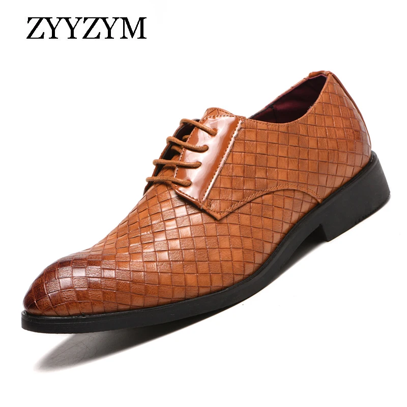 

Men Formal Shoes Leather Gingham Plus Size EUR 38-48 Men Wedding Shoes Fashion Point Toe Men Party Shoes Dress Shoes Men