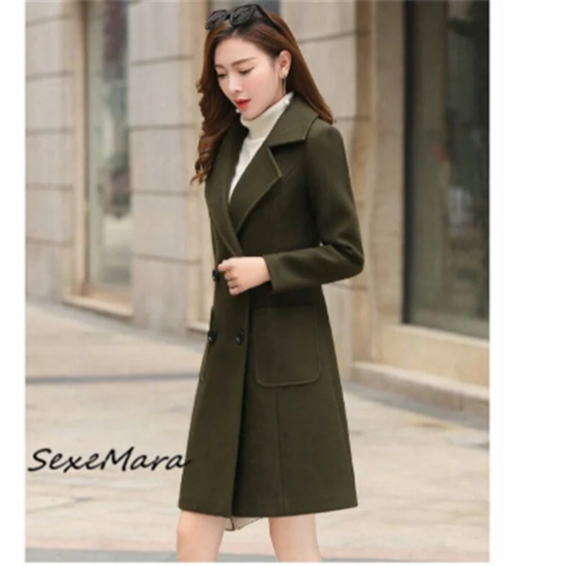 

Темно-синий двубортный пиджак в повседневном стиле размера плюс 2019 твердые тонкие свободные длинные осенние пальто для женщин