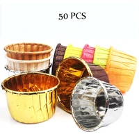 50pcs crimping cup gold silver cupcake wrappers baking cups cases muffin boxes cake cup decorating tools kitchen cake tools diy