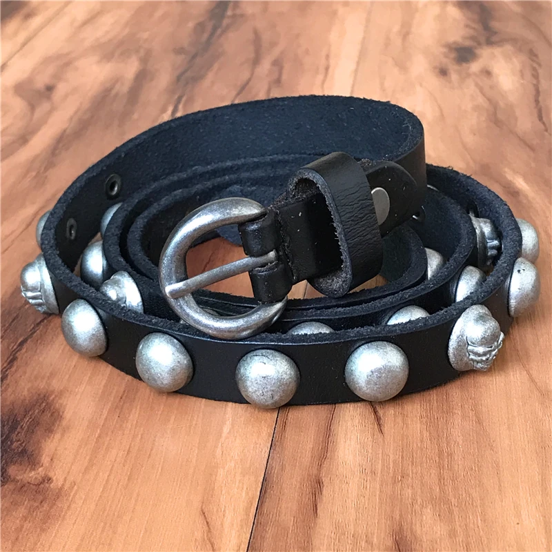 Ремень из натуральной кожи Женский тонкий пояс воловьей в винтажном стиле с