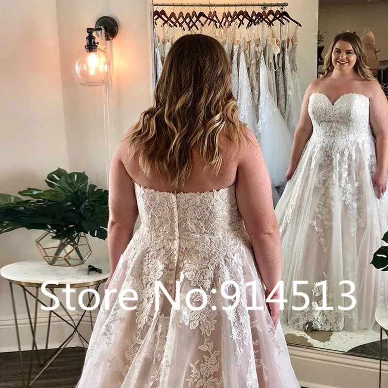 Plus Size Wedding Dresses Sweetheart Appliques with Train White Ivory Vestido De Novia Zipper Back Wedding Gowns
