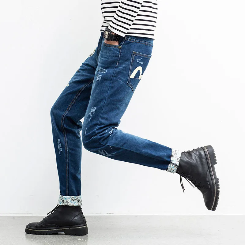 Разорвал Отверстие Джинсы Мужчин 2017 Мода Повседневная Мужские Прямые Fit Жан Для