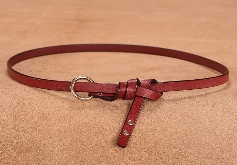 dark red color Ремни Bownot, подарки, настоящая коровья кожа, женский ремень из натуральной кожи, Прямая поставка, джинсы, завязанные на талии, золотая металлическая круглая пряжка, тонкие ремни - Цвет: dark red color