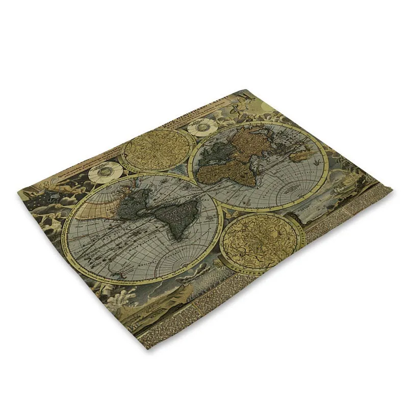 2CD-MAP0001-13 1 шт. карта мира узор кухонные столовые приборы обеденный стол коврик чайная подставка хлопок белье коврик чаша чашки коврики 42*32 см домашний декор MAP0001 - Цвет: 2CD-MAP0001-13