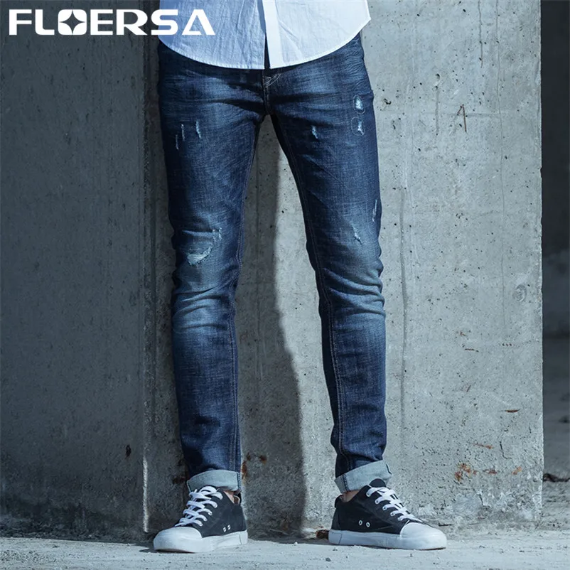 Floersa бренд Для мужчин Джинсы для женщин Повседневное прямые Slim Fit синие джинсы