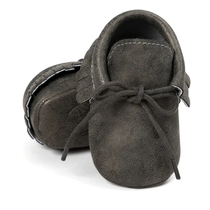 Dark grey leather Популярная детская обувь; Новинка года; сезон осень-весна; обувь для новорожденных мальчиков и девочек; детские мокасины из искусственной кожи; повседневные кроссовки с блестками; Размеры 0-18M - Цвет: Dark grey leather